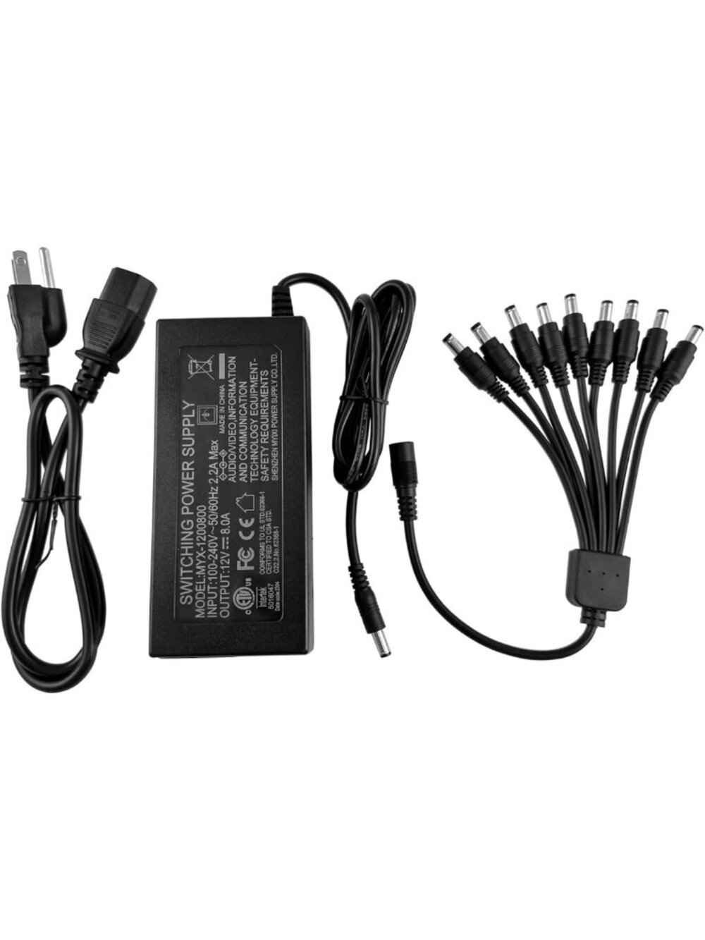 12V 8A Power Adapter for Security Cameras & DVR with 9-Way Splitter Cable